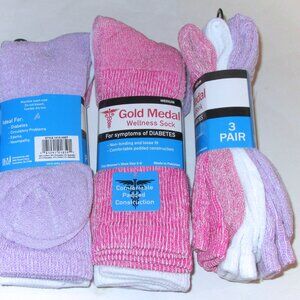 6 Pairs Womens Soft Cotton Blend Diabetic Assorted Colors Crew Socks